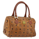MCM Vicetos Logogram Boston Bag PVC Leather Brown Gold Auth bs34851A-1