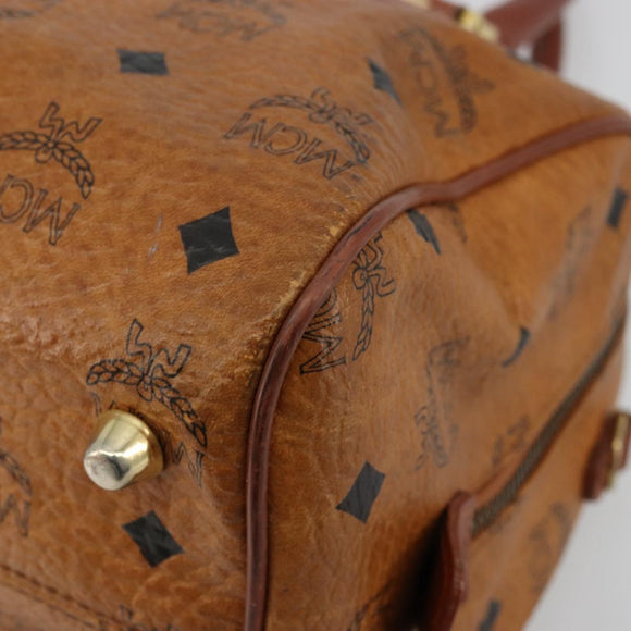 MCM Vicetos Logogram Boston Bag PVC Leather Brown Gold Auth bs34851A