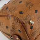 MCM Vicetos Logogram Boston Bag PVC Leather Brown Gold Auth bs34851A-11