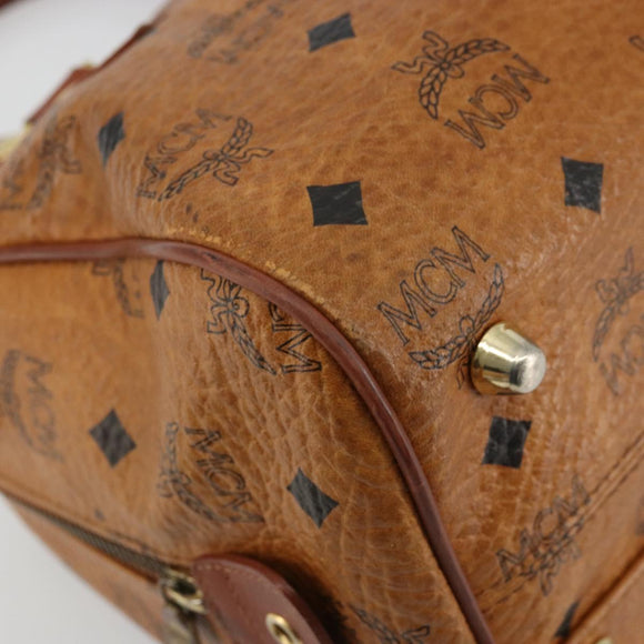 MCM Vicetos Logogram Boston Bag PVC Leather Brown Gold Auth bs34851A