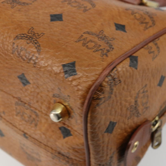 MCM Vicetos Logogram Boston Bag PVC Leather Brown Gold Auth bs34851A