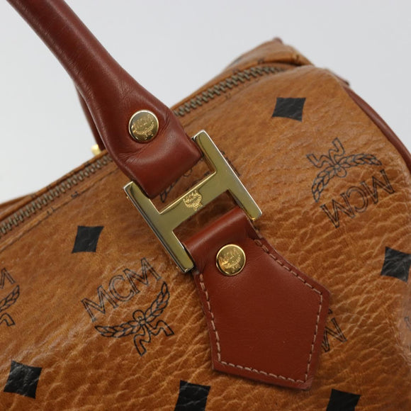 MCM Vicetos Logogram Boston Bag PVC Leather Brown Gold Auth bs34851A