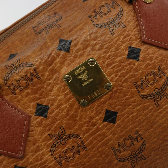 MCM Vicetos Logogram Boston Bag PVC Leather Brown Gold Auth bs34851A
