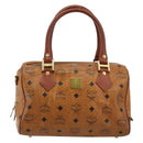 MCM Vicetos Logogram Boston Bag PVC Leather Brown Gold Auth bs34851A-2
