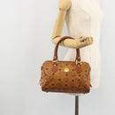 MCM Vicetos Logogram Boston Bag PVC Leather Brown Gold Auth bs34851A-22