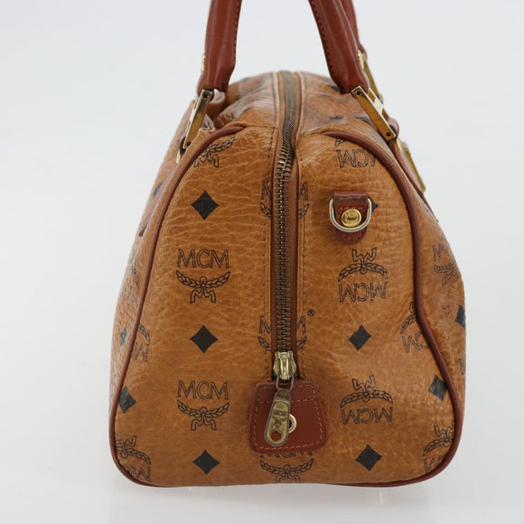 MCM Vicetos Logogram Boston Bag PVC Leather Brown Gold Auth bs34851A