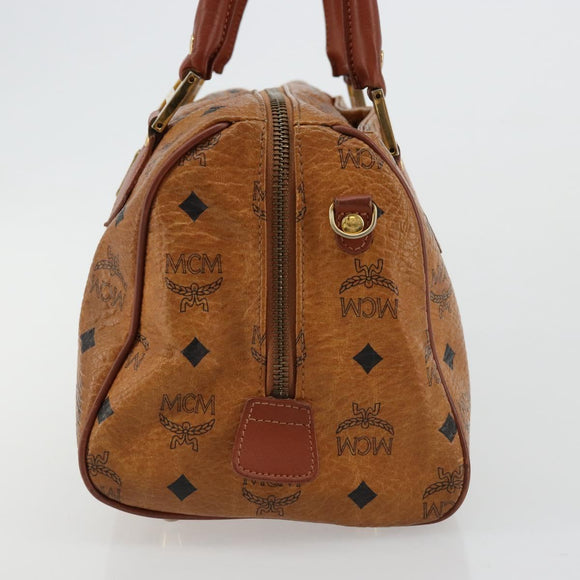 MCM Vicetos Logogram Boston Bag PVC Leather Brown Gold Auth bs34851A