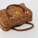 MCM Vicetos Logogram Boston Bag PVC Leather Brown Gold Auth bs34851A-6