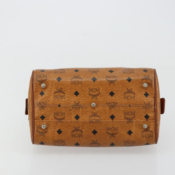 MCM Vicetos Logogram Boston Bag PVC Leather Brown Gold Auth bs34851A