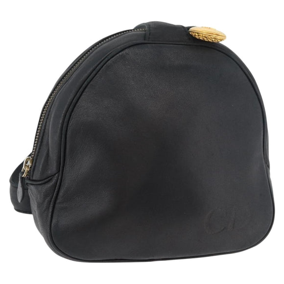 Christian Dior Shoulder Bag Leather Black Gold Auth bs34854
