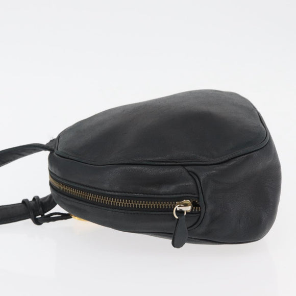 Christian Dior Shoulder Bag Leather Black Gold Auth bs34854