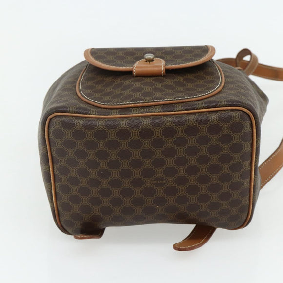 CELINE Macadam Canvas Backpack PVC Leather Brown Gold Auth bs34855
