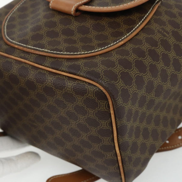 CELINE Macadam Canvas Backpack PVC Leather Brown Gold Auth bs34855