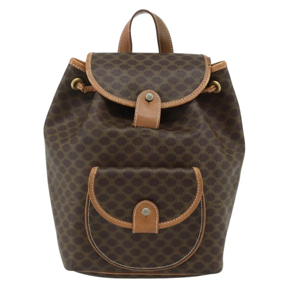 CELINE Macadam Canvas Backpack PVC Leather Brown Gold Auth bs34855