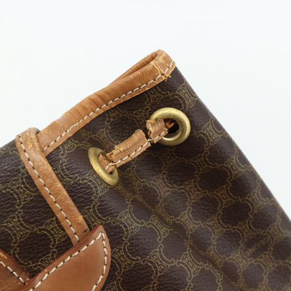CELINE Macadam Canvas Backpack PVC Leather Brown Gold Auth bs34855
