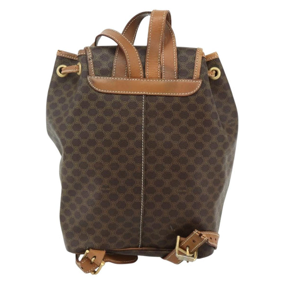 CELINE Macadam Canvas Backpack PVC Leather Brown Gold Auth bs34855