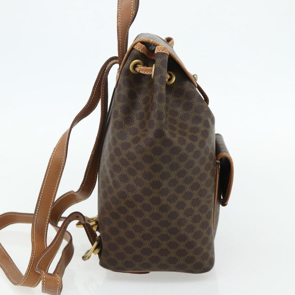 CELINE Macadam Canvas Backpack PVC Leather Brown Gold Auth bs34855