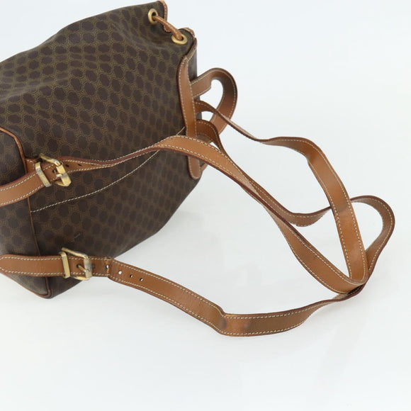 CELINE Macadam Canvas Backpack PVC Leather Brown Gold Auth bs34855