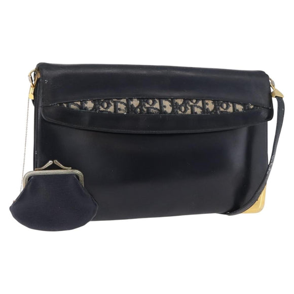 Christian Dior Shoulder Bag Leather Navy Gold Auth bs34858