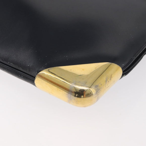 Christian Dior Shoulder Bag Leather Navy Gold Auth bs34858