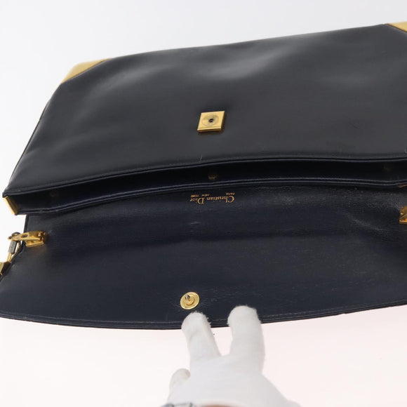 Christian Dior Shoulder Bag Leather Navy Gold Auth bs34858