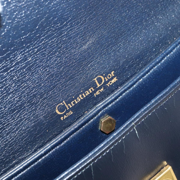 Christian Dior Shoulder Bag Leather Navy Gold Auth bs34858