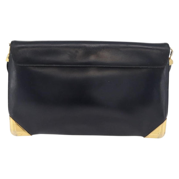 Christian Dior Shoulder Bag Leather Navy Gold Auth bs34858