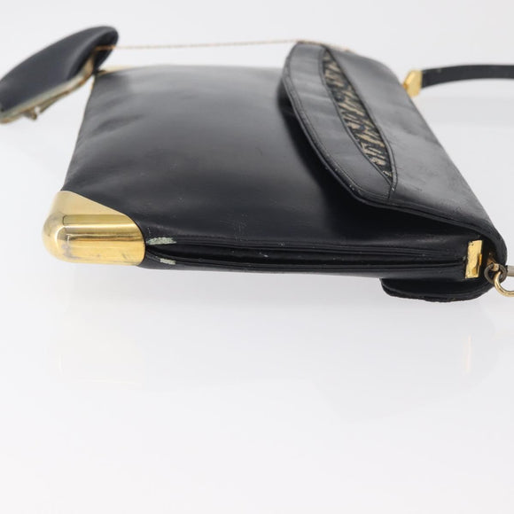 Christian Dior Shoulder Bag Leather Navy Gold Auth bs34858
