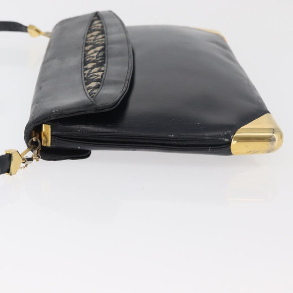 Christian Dior Shoulder Bag Leather Navy Gold Auth bs34858