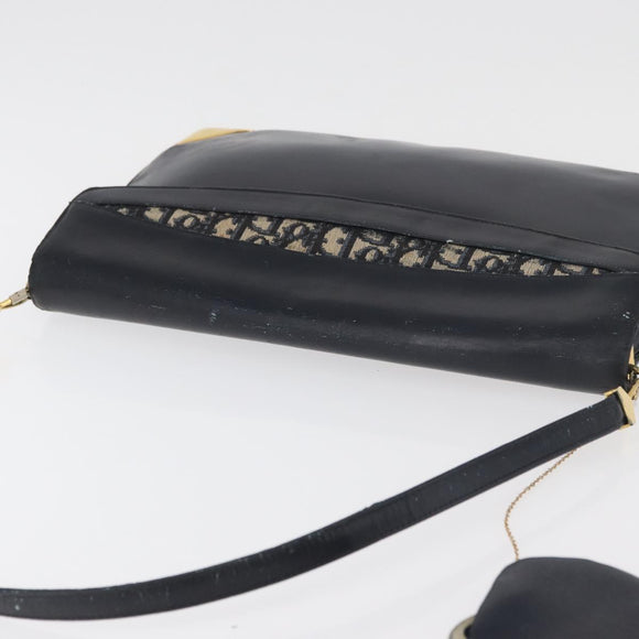 Christian Dior Shoulder Bag Leather Navy Gold Auth bs34858