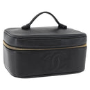 CHANEL Vanity Hand Bag Caviar Skin Black Gold CC Auth bs34860-1