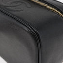 CHANEL Vanity Hand Bag Caviar Skin Black Gold CC Auth bs34860-15