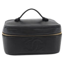 CHANEL Vanity Hand Bag Caviar Skin Black Gold CC Auth bs34860-13