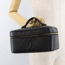 CHANEL Vanity Hand Bag Caviar Skin Black Gold CC Auth bs34860-20