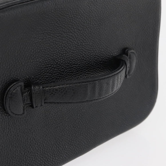 CHANEL Vanity Hand Bag Caviar Skin Black Gold CC Auth bs34860