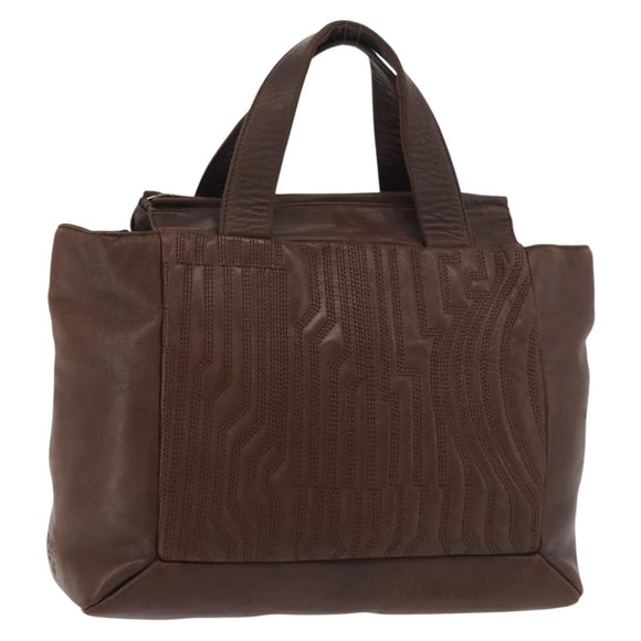 PRADA Hand Bag Leather Brown Gold Auth bs34862