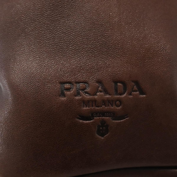 PRADA Hand Bag Leather Brown Gold Auth bs34862