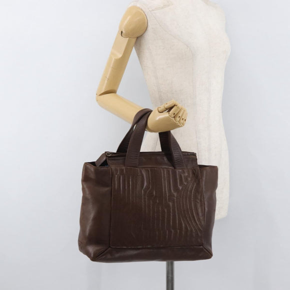 PRADA Hand Bag Leather Brown Gold Auth bs34862