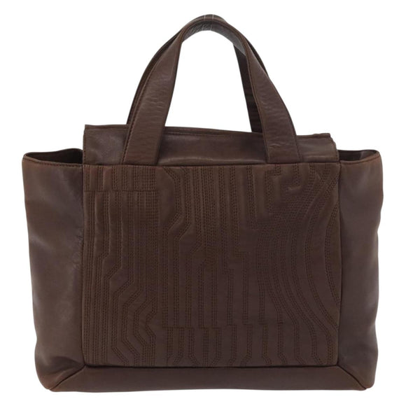 PRADA Hand Bag Leather Brown Gold Auth bs34862