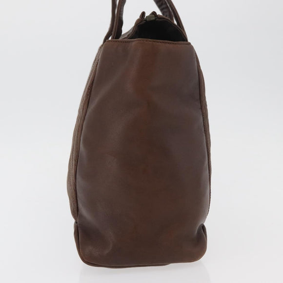 PRADA Hand Bag Leather Brown Gold Auth bs34862