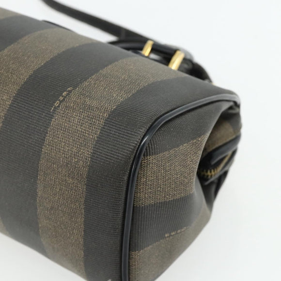 FENDI Pecan Canvas Mini Boston Tas PVC Zwart Bruin Auth bs34863