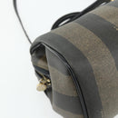 FENDI Pecan Canvas Mini Boston Tas PVC Zwart Bruin Auth bs34863-16