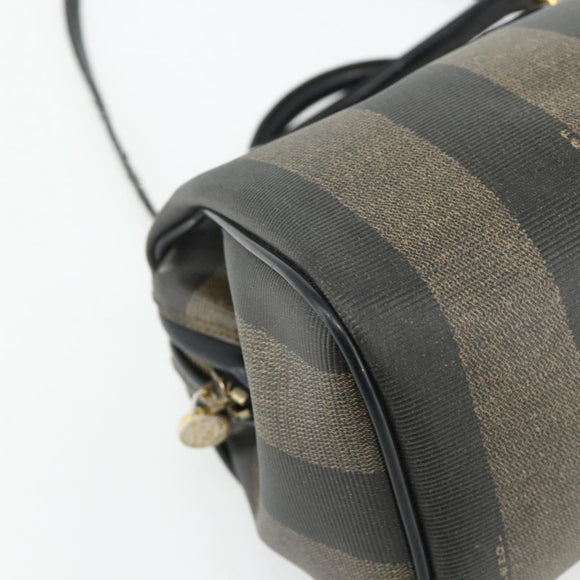 FENDI Pecan Canvas Mini Boston Tas PVC Zwart Bruin Auth bs34863