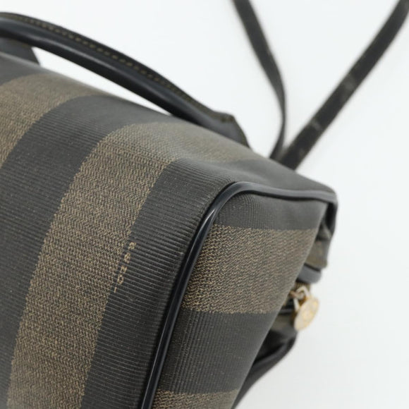 FENDI Pecan Canvas Mini Boston Tas PVC Zwart Bruin Auth bs34863