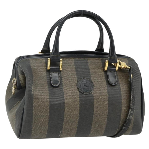 FENDI Pecan Canvas Mini Boston Tas PVC Zwart Bruin Auth bs34863