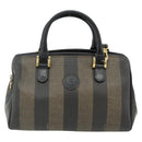 FENDI Pecan Canvas Mini Boston Tas PVC Zwart Bruin Auth bs34863-13