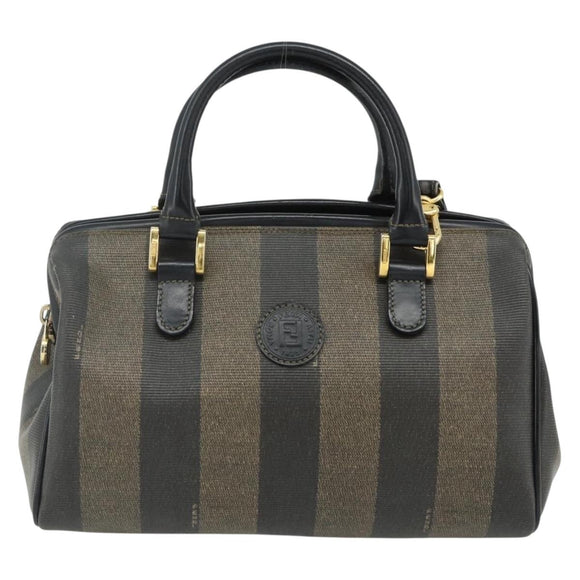 FENDI Pecan Canvas Mini Boston Tas PVC Zwart Bruin Auth bs34863