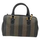 FENDI Pecan Canvas Mini Boston Tas PVC Zwart Bruin Auth bs34863-2