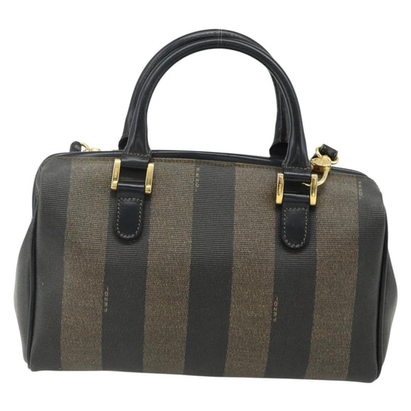 FENDI Pecan Canvas Mini Boston Tas PVC Zwart Bruin Auth bs34863