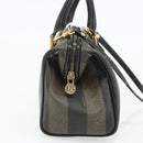 FENDI Pecan Canvas Mini Boston Tas PVC Zwart Bruin Auth bs34863-3